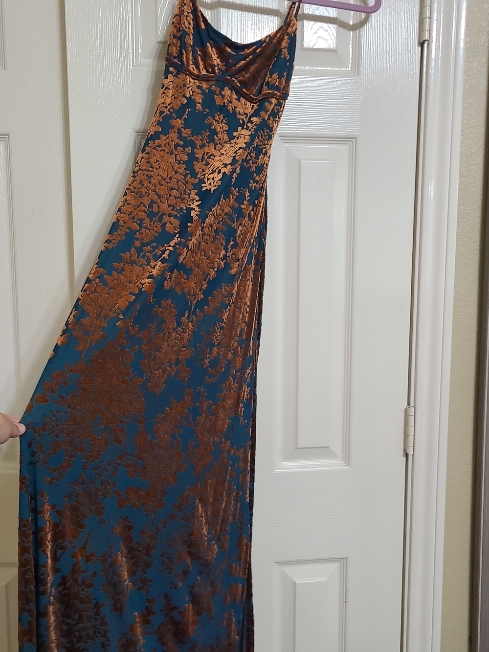 Sincerely Jules Teal and Copper Floral Burnout Maxi Skirt